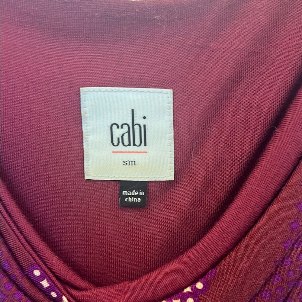 CAbi Burgundy and White Women's Top - Picture 2 of 5